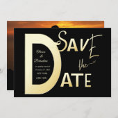 Save the Date Schwarz-Gold-Schablone-Karte (Vorne/Hinten)