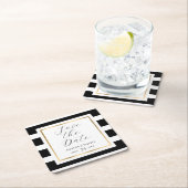 Save the Date Schwarz-Gold-Streifen-Hochzeit Rechteckiger Pappuntersetzer (Vor Ort)