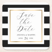 Save the Date Schwarz-Gold-Streifen-Hochzeit Rechteckiger Pappuntersetzer (Vorderseite)