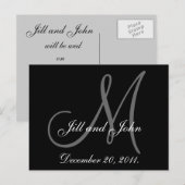 Save The Date | Schwarz-Grau-Monogramm Ankündigungspostkarte (Vorne/Hinten)