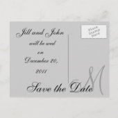 Save The Date | Schwarz-Grau-Monogramm Ankündigungspostkarte (Rückseite)