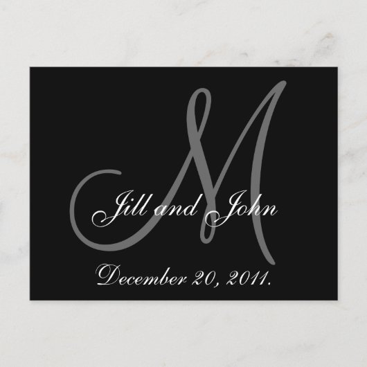 Save The Date | Schwarz-Grau-Monogramm Ankündigungspostkarte (Vorderseite)