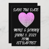 SAVE THE DATE SCHWARZ MIT GLITZER HERZPERSONALISIE EINLADUNG (Vorne/Hinten)