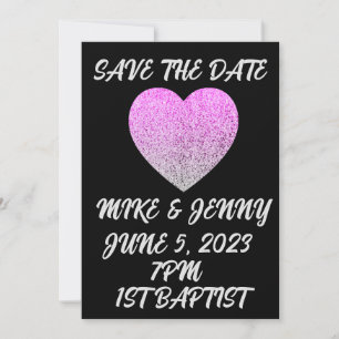 SAVE THE DATE SCHWARZ MIT GLITZER HERZPERSONALISIE EINLADUNG