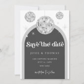 Save the Date Schwarz, Retro Disco Groove Foto Einladung (Vorderseite)