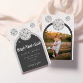 Save the Date Schwarz, Retro Disco Groove Foto Einladung