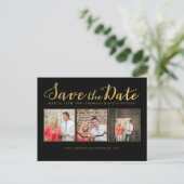 Save the Date Schwarz-Script-Fotokarten Ankündigungspostkarte (Stehend Vorderseite)