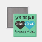Save the Date Schwarz-Türkis-Herz Magnet (Vorderseite/Rückseite)