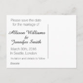 Save the Date Schwarz und Gold Ankündigungspostkarte (Rückseite)