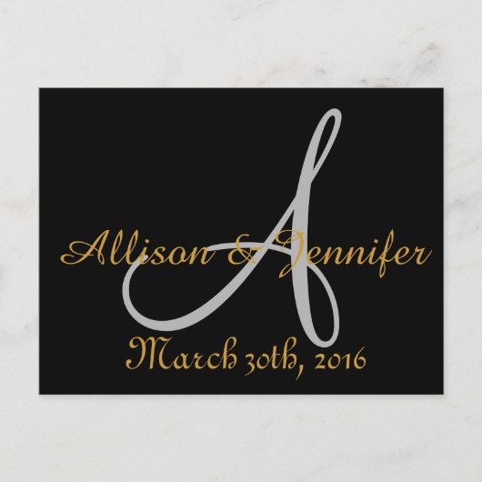 Save the Date Schwarz und Gold Ankündigungspostkarte (Vorderseite)