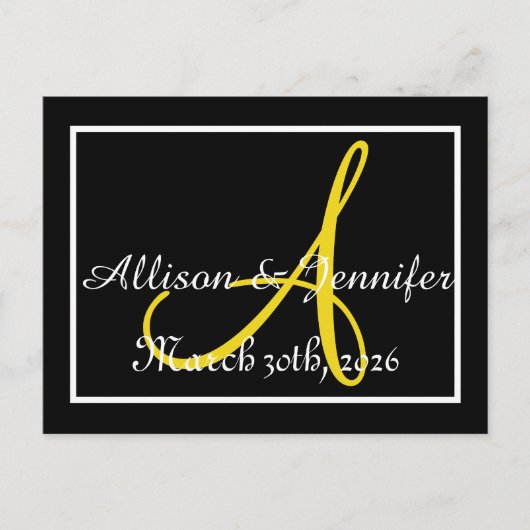 Save the Date Schwarz und Gold Ankündigungspostkarte (Vorderseite)