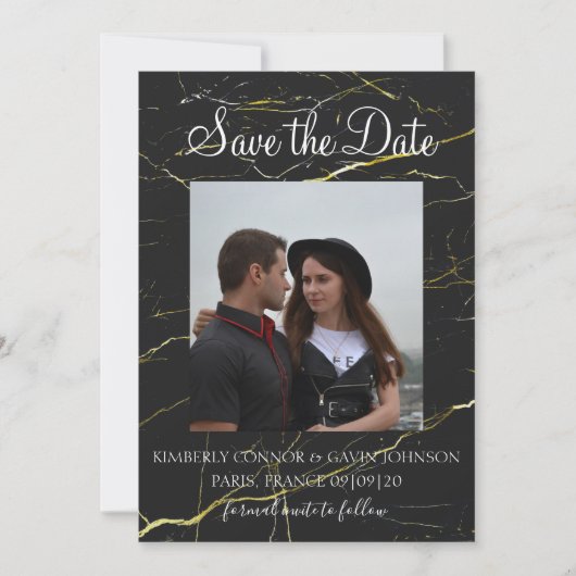 Save The Date | Schwarz und Gold Marmor (Vorderseite)