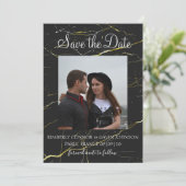Save The Date | Schwarz und Gold Marmor (Stehend Vorderseite)