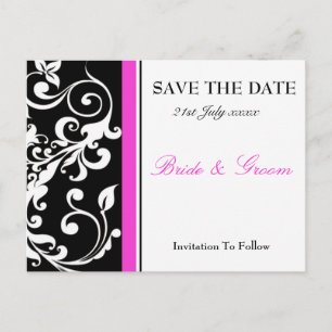 Save the Date schwarz und heiß rosa Ankündigungspostkarte