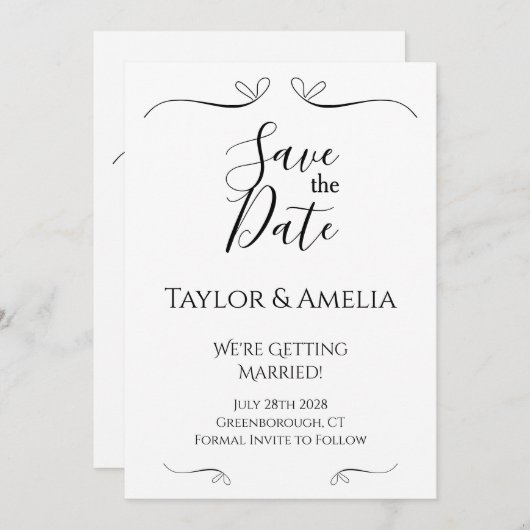 Save the Date Schwarz/Weiß (Vorne/Hinten)