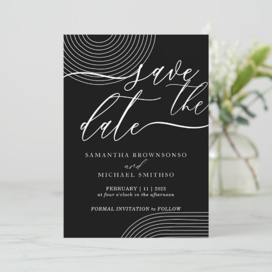 Save the Date schwarz-weiß geometrische Linie Einladung (Stehend Vorderseite)
