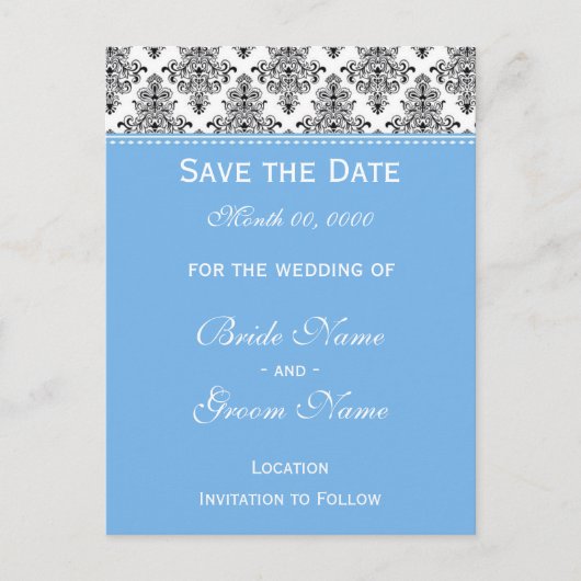 Save the Date - Schwarz & Weiß & Hellblau Ankündigungspostkarte (Vorderseite)