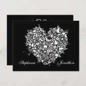 Save the Date Schwarz-Weiß-Herzpostkarte Ankündigungspostkarte (Vorne/Hinten)