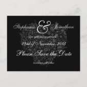 Save the Date Schwarz-Weiß-Herzpostkarte Ankündigungspostkarte (Rückseite)