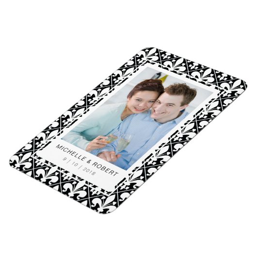 Save the Date Schwarz-Weiß-Lilie-Muster Magnet (Linke Seite)