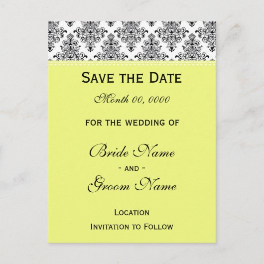Save the Date - Schwarz & Weiß & Maisgelb Ankündigungspostkarte (Vorderseite)