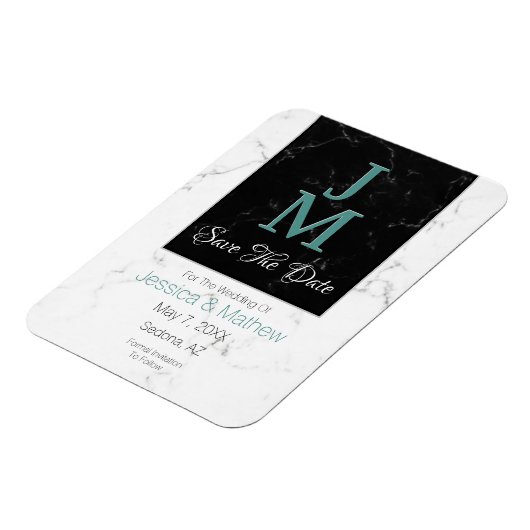 Save the Date, Schwarz-Weiß-Monogramm, DIY Magnet (Linke Seite)