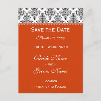 Save the Date - Schwarz & Weiß & Orange Ankündigungspostkarte