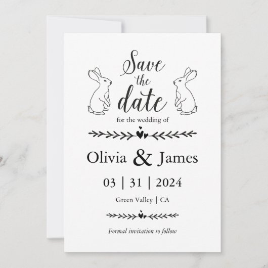 Save the Date Schwarz-Weiß-Osterhochzeit Einladung (Vorderseite)