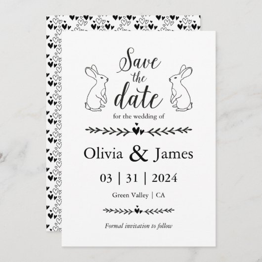 Save the Date Schwarz-Weiß-Osterhochzeit Einladung (Vorne/Hinten)