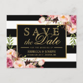 Save the Date - Schwarz-Weiß-Streifen aus Gold Ankündigungspostkarte (Vorderseite)