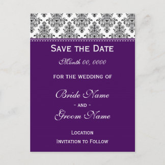 Save the Date - Schwarz & Weiß und Lila Ankündigungspostkarte