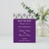 Save the Date - Schwarz & Weiß und Lila Ankündigungspostkarte (Stehend Vorderseite)