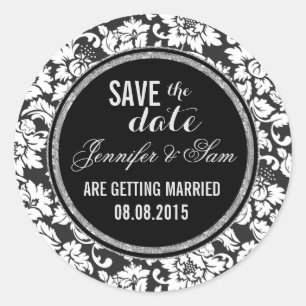Save the Date-Schwarz-weiß- und Silberakzente Runder Aufkleber