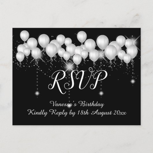 Save the Date Schwarz-weiße Ballons Alle Teilnehme Ankündigungspostkarte (Vorderseite)