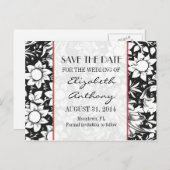 Save the Date schwarz-weiße Damastenkarten Ankündigungspostkarte (Vorne/Hinten)