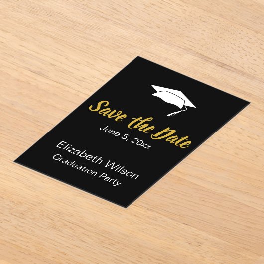 Save the Date Schwarz-weiße Gold Graduation Party Acryleinladungen (Ablage )