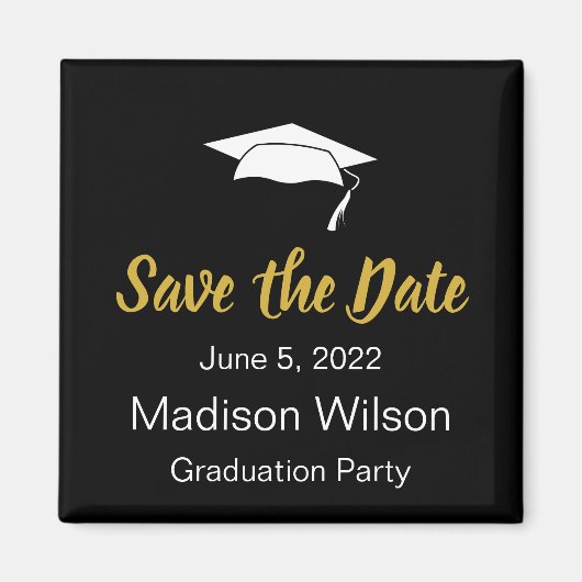 Save the Date Schwarz-weiße Gold Graduation Party Magnet (Vorne)