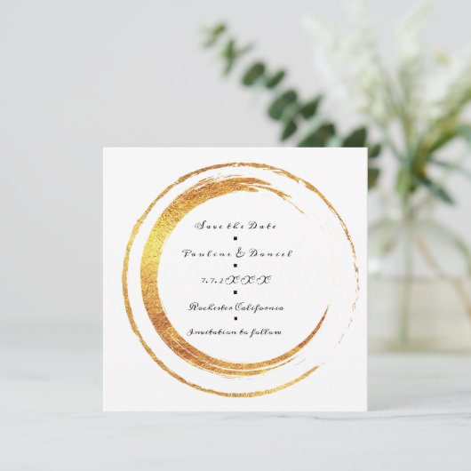 Save the Date Schwarz-weiße Goldene Kreise (Stehend Vorderseite)