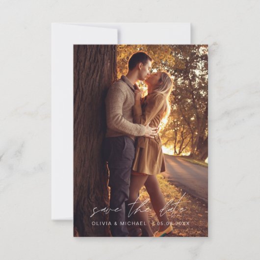 Save the Date Schwarz-weiße handgeschriebene Hochz (Vorderseite)