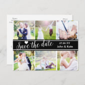 SAVE THE DATE Schwarz-weiße Hochzeit 6 FOTO Postka Ankündigungspostkarte (Vorne/Hinten)