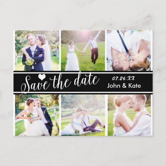 SAVE THE DATE Schwarz-weiße Hochzeit 6 FOTO Postka Ankündigungspostkarte (Vorderseite)