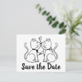 Save the Date Schwarz-weiße Hochzeitskatzen Verlob Postkarte (Stehend Vorderseite)