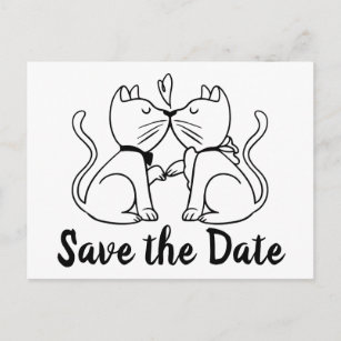 Save the Date Schwarz-weiße Hochzeitskatzen Verlob Postkarte