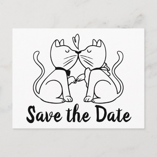 Save the Date Schwarz-weiße Hochzeitskatzen Verlob Postkarte (Vorderseite)