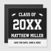 Save the Date Schwarz-weißer Abschluss Magnetkarte (Vorne/Hinten)