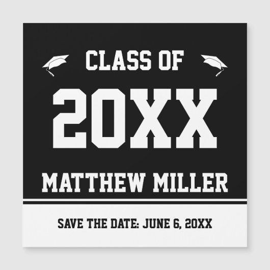 Save the Date Schwarz-weißer Abschluss Magnetkarte (Vorderseite)