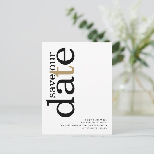 Save the Date Schwarz-weißer QR-Code für Minimalis Postkarte (Stehend Vorderseite)