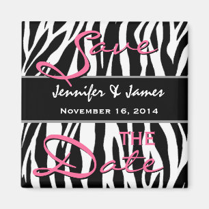 Save the Date Schwarz-weißer rosa Zebra-Druck Magnet