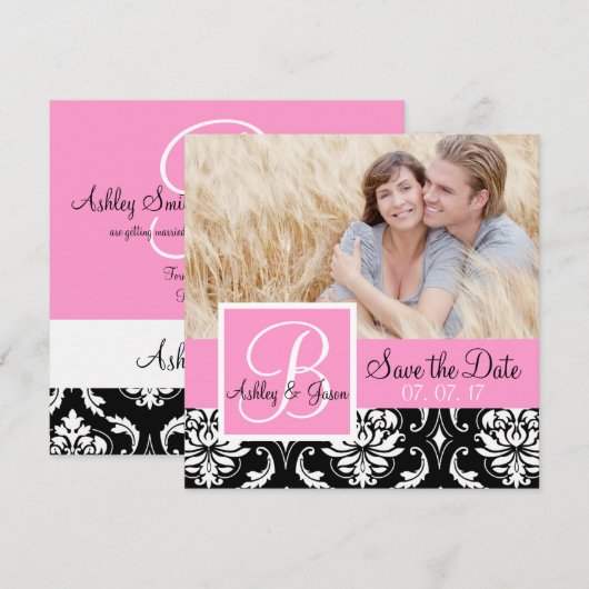 Save the Date Schwarze Damaskus Monogram-Namen ros (Vorne/Hinten)