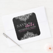 Save the Date schwarze Damaskus und weiße Blumensp Quadratischer Aufkleber (Umschlag)